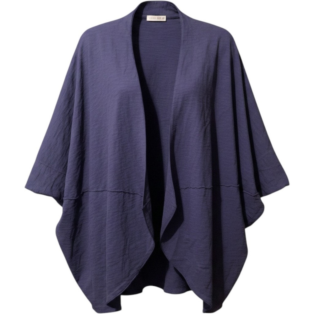 Cotton Lani Cardigan Wrap Womens Large Navy Slub Knit Open Front New Oversized